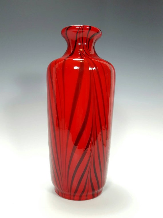 Fenton Studio Art Glass Vase Ruby Red W Feathered Design Le 13 Of 250 Hand Blown By Dave Fetty Collectible Tall