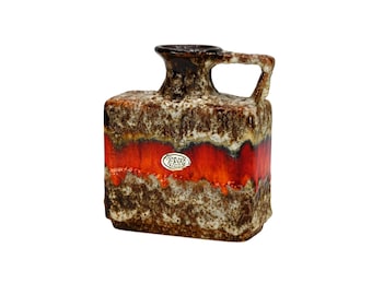West German Pottery JOPEKO KERAMIK Rectangular Burnt Orange - Brown Ceramic Vase 023/15, with Org. Sticker, Very Rare, Gift for Dad