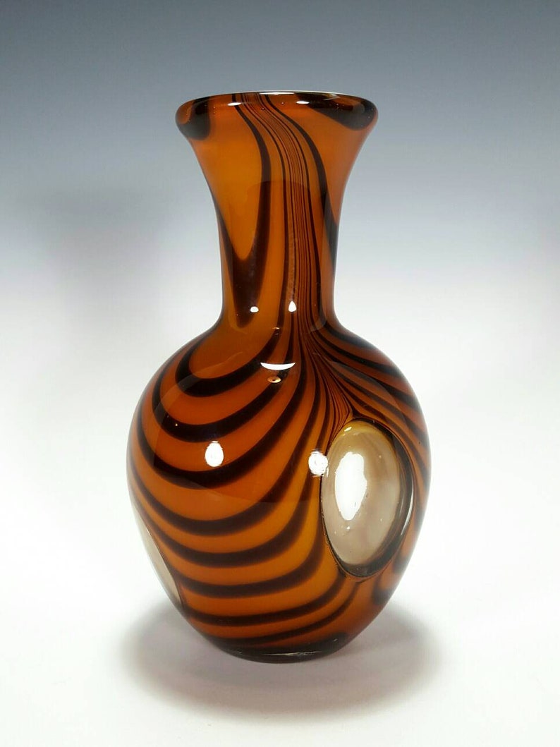 Murano Hand Blown Tiger Striped Art Glass Vase with Clear Oval | Etsy