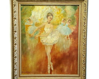 Edgar FREYBERG Oil on Canvas BALLERINA Portrait Painting, Signed. Compelling Study of Ballerinas Dancing by Listed German Artist