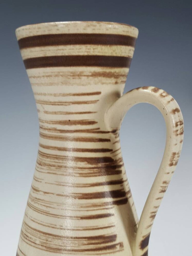 Mid Century Vintage Vase West German Pottery Fat Lava Vase JASBA KERAMIK White Green Yellow Ceramic Handled Pitcher Vase 244-25