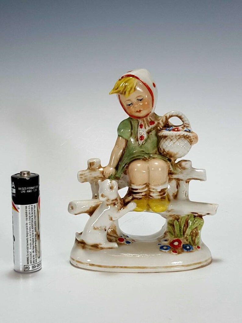 Grafenthal Schneider German Porcelain Figurine Little Girl Sitting on The Fence w Cat and Basket Antique 19th c Stamped 20385 Germany