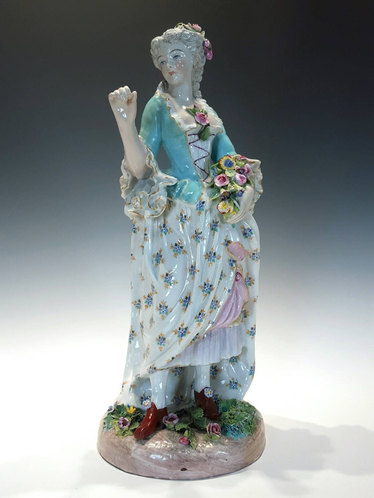 18th C Limbach Porcelain Woman Figurine Spring Allegory, Hand Painted  German Porcelain, Signed Gotthelf Greiner C. 1772 