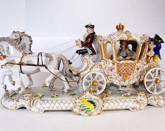 Unterweissbach German Porcelain Horse Drawn Carriage Figural Group