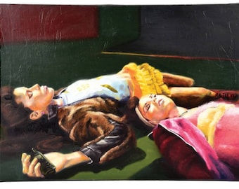 Corey BOND (americano/New York, nato nel 1979) Dipinto originale di alta qualità, realismo moderno, dipinto su misura, raffigurante due modelle spagnole.