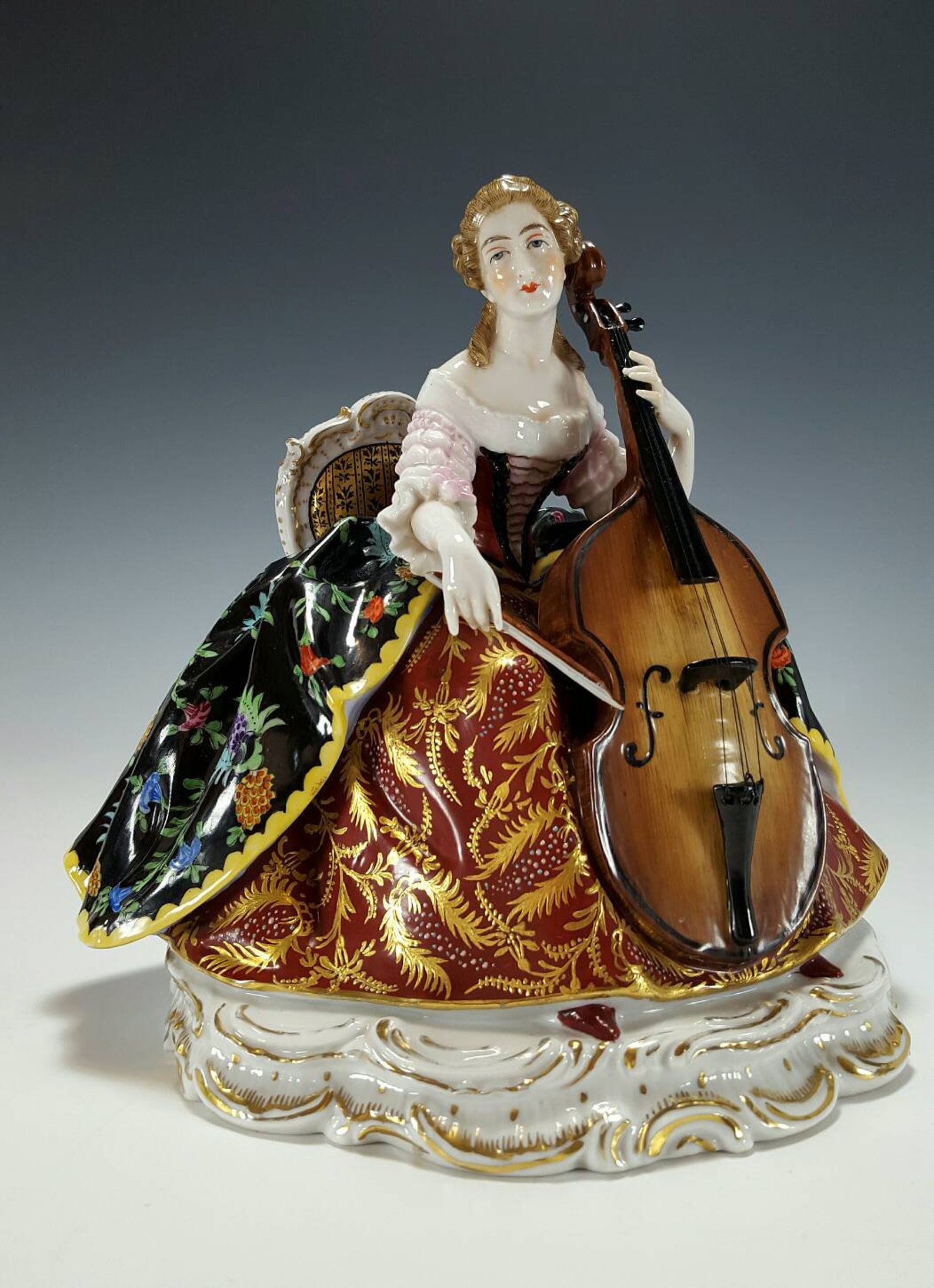 Antique German Porcelain Rococo Lady Playing Music Figurine Etsy