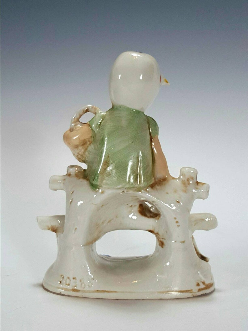 Grafenthal Schneider German Porcelain Figurine Little Girl Sitting on The Fence w Cat and Basket Antique 19th c Stamped 20385 Germany