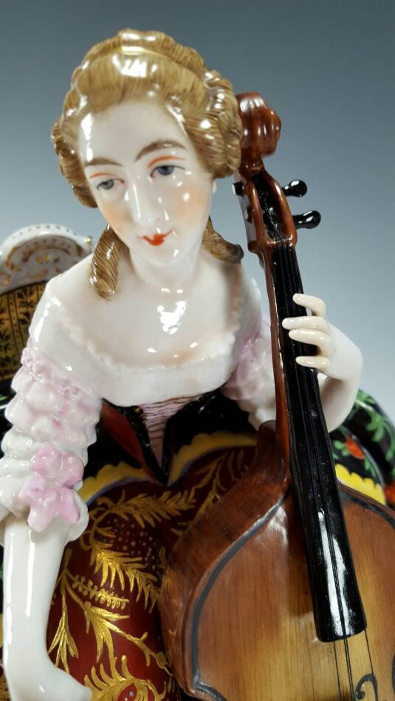 Antique German Porcelain Rococo Lady Playing Music Figurine Etsy