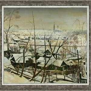 Original One-Of-A-Kind Vintage Winter Landscape Oil Painting "The City of Donetsk" view in Eastern Ukraine by Vladimir V. Sizov immagine 1
