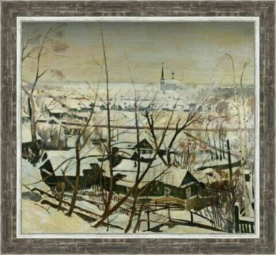 Original One-Of-A-Kind Vintage Winter Landscape Oil Painting "The City of Donetsk" view in Eastern Ukraine by Vladimir V. Sizov