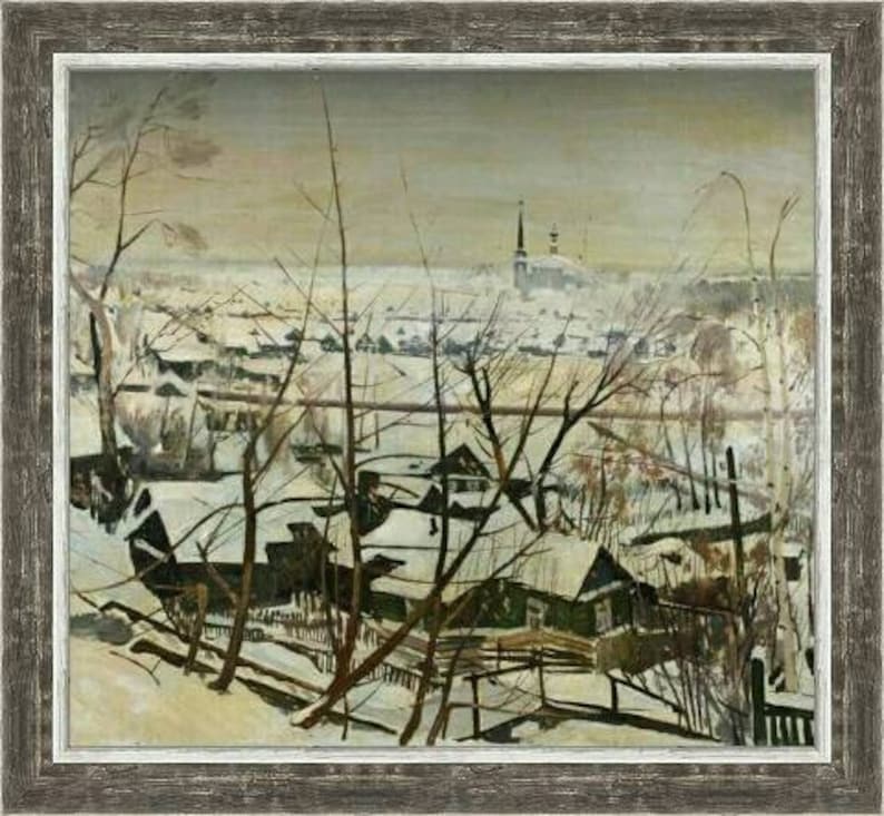 Original One-Of-A-Kind Vintage Winter Landscape Oil Painting "The City of Donetsk" view in Eastern Ukraine by Vladimir V. Sizov immagine 1