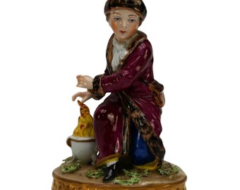 Sitzendorf German Porcelain Girl with Fire Allegory Figurine, Hand painted Four Seasons Collectible Winter Figurine, VetterleinArt