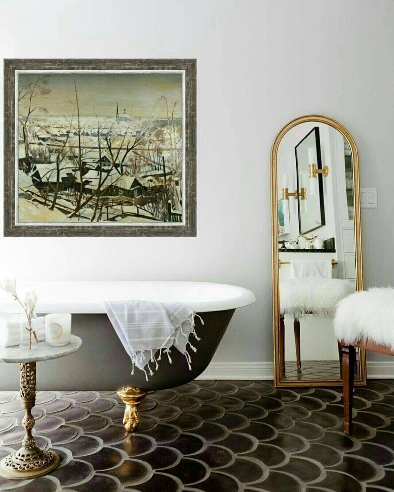Original One-Of-A-Kind Vintage Winter Landscape Oil Painting "The City of Donetsk" view in Eastern Ukraine by Vladimir V. Sizov immagine 7