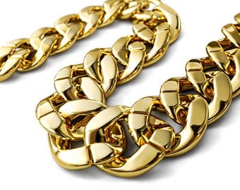 Correa para bolso estilo cubano ultra llamativa: Joyería de cadena gruesa dorada (53 cm de largo)