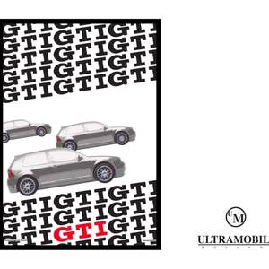 May include: A black and white image of three silver Volkswagen GTI cars driving in a line. The cars are driving on a white background with the word "GTIGTIGTIGTIGTIGTIGTIGTIGTIGTIGTI" repeated in black text. The word "GTI" is in red text.