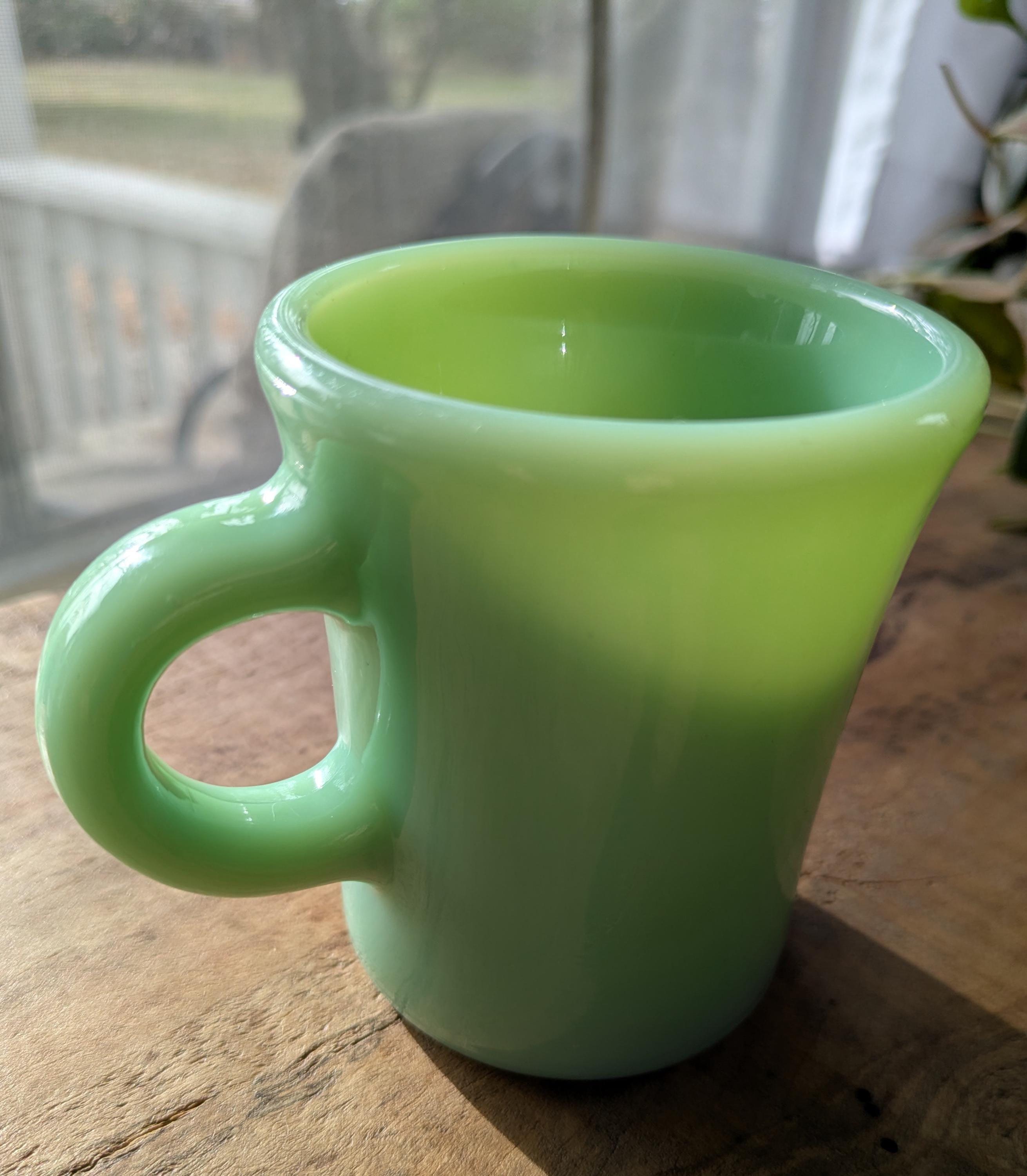 1948-1950 Jadeite Fire King Slim Hot Chocolate C Handle Mug Restaurant Ware