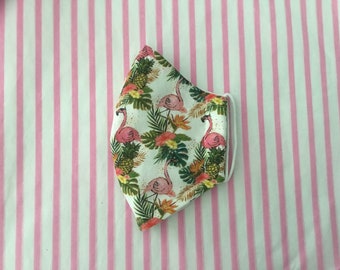 Flamingo and pineapple,washable  fitted face mask