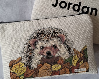 Colored Hedgehog pencil case, Hedgehog pouch, Hedgehog wallet, custom name pouch, coin zip pouch, money purse, Autumn gift, makeup bag,