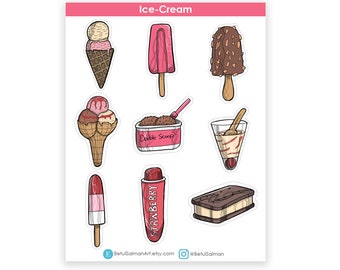 Ice Cream Planner Sticker Sheet, Ice Cream Stickers, Bullet Journal Stickers, Laptop Decal, Summer Stickers, Food Stickers, Pink Stickers