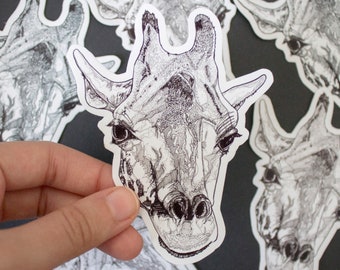 Giraffe sticker, laptop decal, wall art, sticker collection, notebook sticker, Giraffe head, line drawing, bedroom decor, hand made sticker