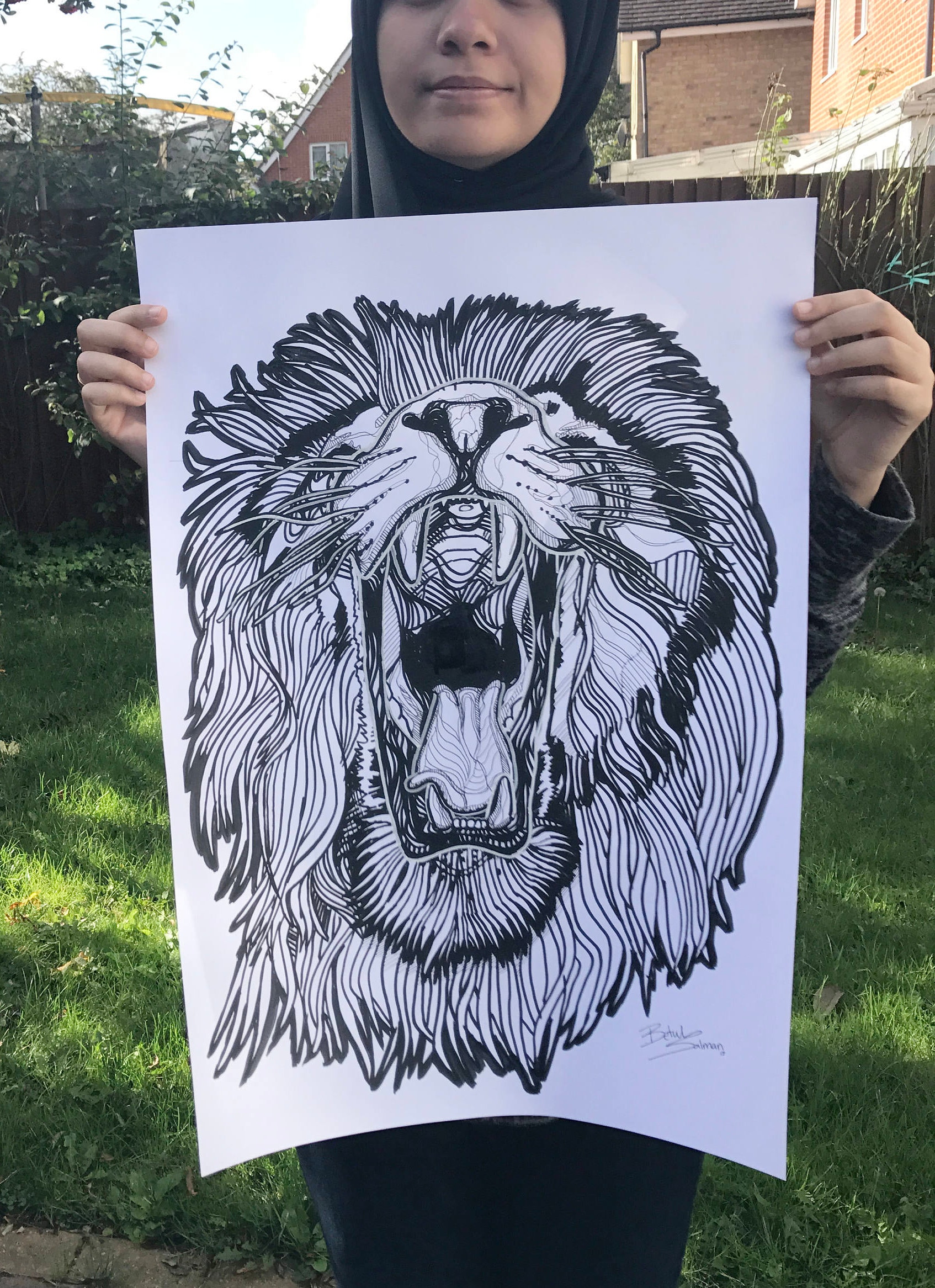 prompthunt: fantasy Lion, vector, ink art, loose japanese style pen sketch,  in style of artist johanna basford, ultra outline art, black and white,  ink, coloring book, 2D, crisp lines