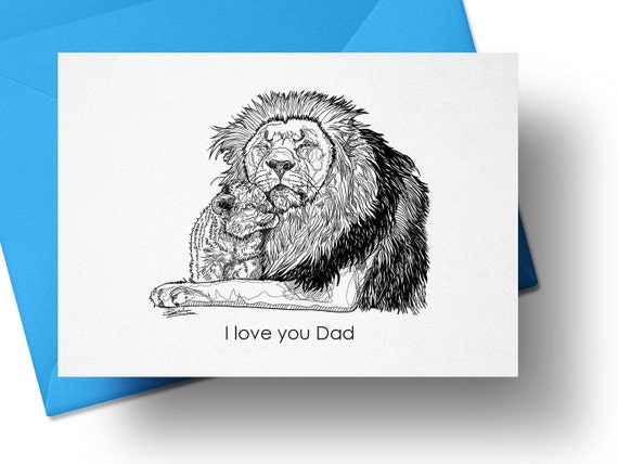 Fathers Day Card Lion and Cub Love You Dad