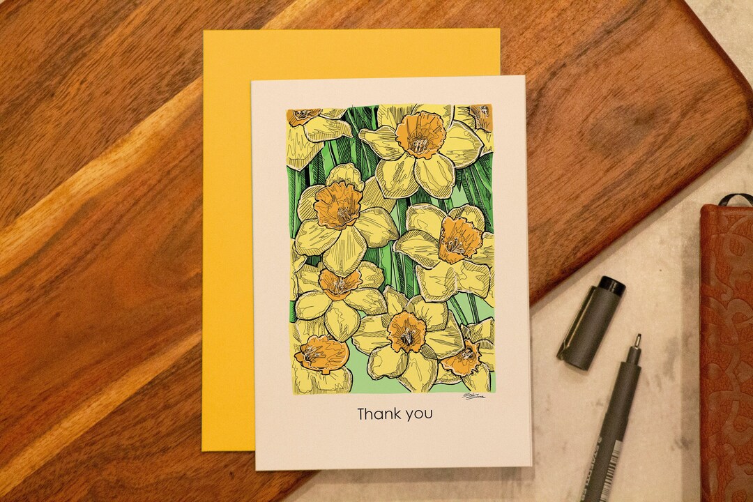 Bridesmaid Thank You Card, Daffodil Card, Spring Card, Floral Card ...