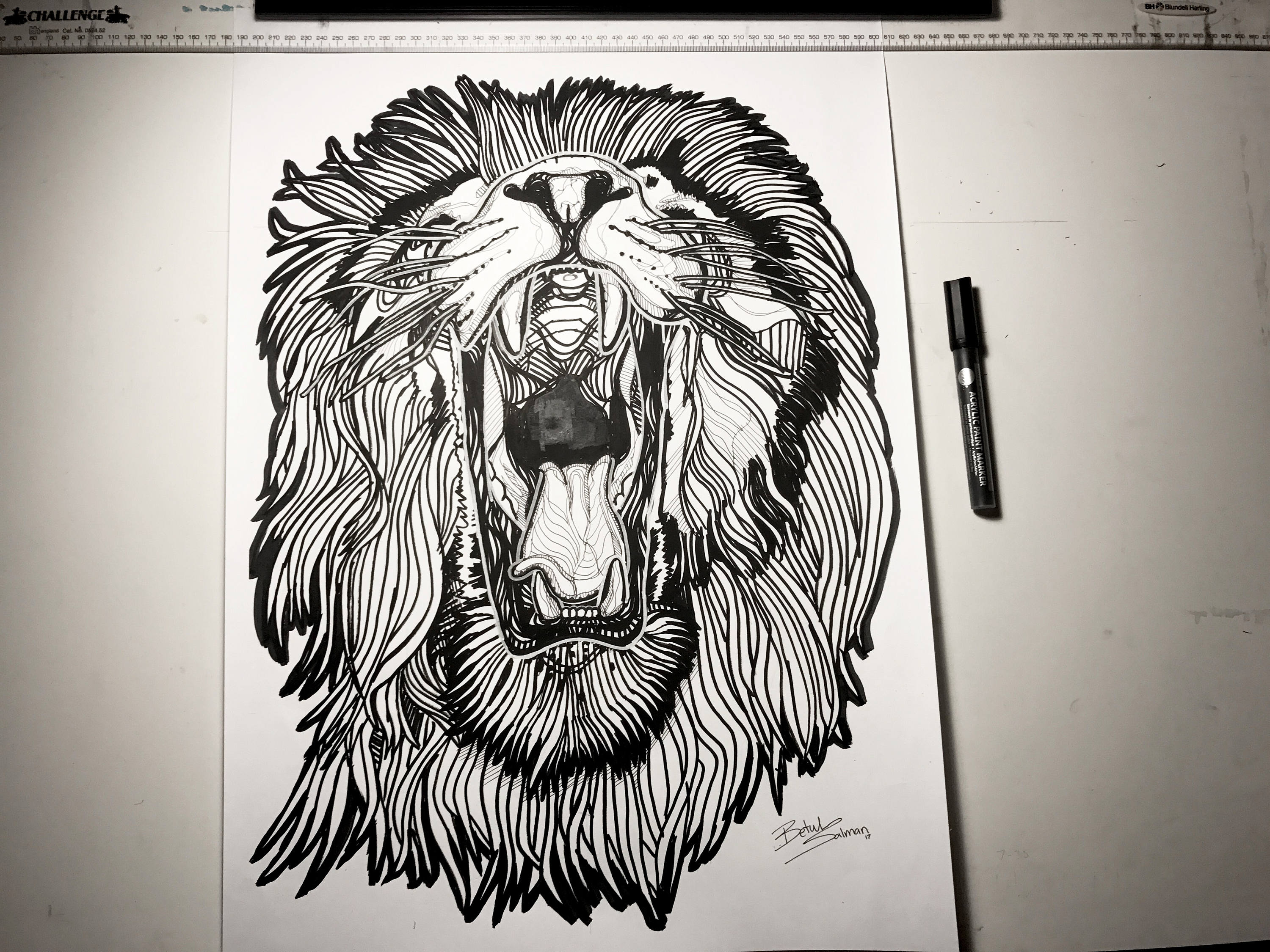 Buy Roaring Lion Line Drawing // Large Hand Drawing // Scary