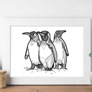 Pinguin Druck, Strichzeichnung, schwarz weiß Illustration, Pinguin Druck, Kinderzimmer Druck, Babyzimmer, Wanddeko, Wohnkultur