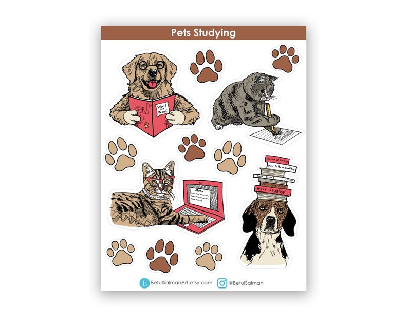 Pet Study Frame Pets Studying Sticker Sheet, Cat Study Stickers, Dog Study Stickers ...