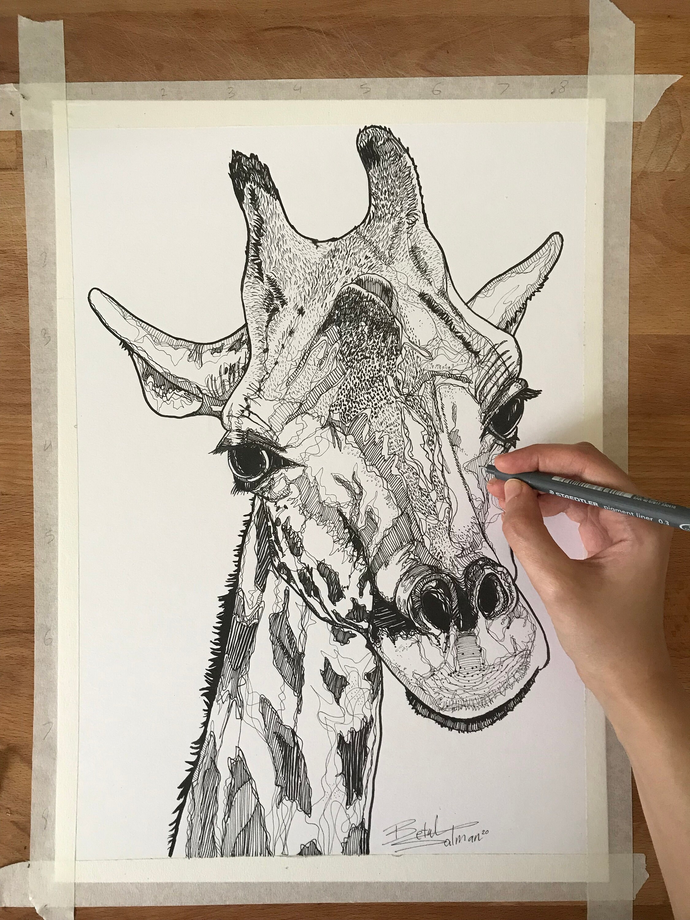 きりんオリジナル絵画 A-183/24】動物画 キリン 絵画 キャンバス 真作 インテリア 作品