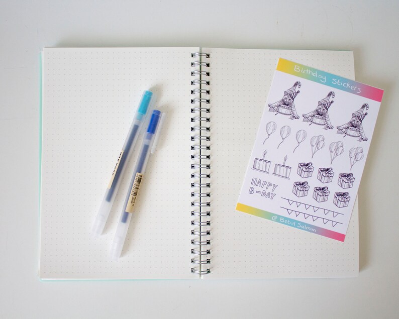 Birthday Sticker Sheet, Note Book Stickers, Birthday Cat, Scrap Book ...