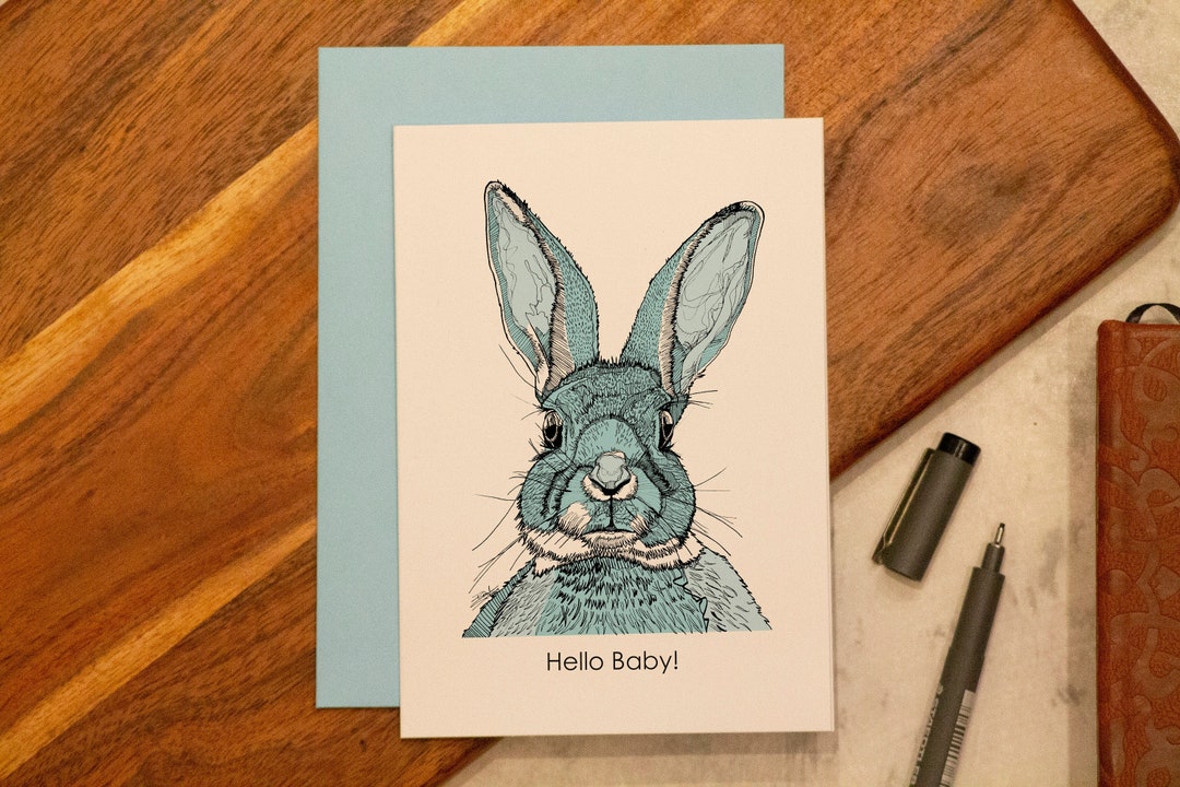 Hello Baby Greeting Card, Rabbit Baby Shower Card, Newborn Card, Baby ...