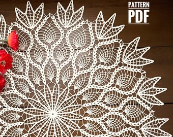 Pineapple doily crochet pattern, vintage crochet pattern pdf, round doily table centre, row by row crochet pdf, instant download