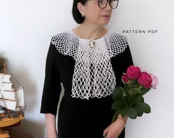 Crochet pattern for lace collar and jabot, detachable collar, vintage crochet collar pattern, PDF Digital Download