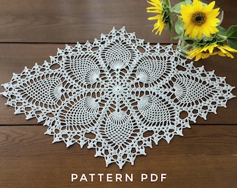 PDF doily pattern, Pineapple crochet doilies, tablecloth oval doily pattern, tutorial crocheting instruction handmade, vintage table runner