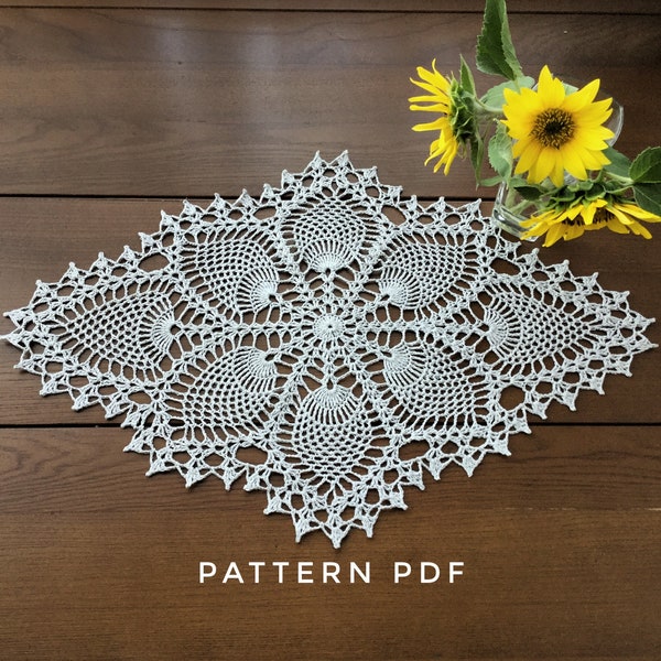 PDF doily pattern, Pineapple crochet doilies, tablecloth oval doily pattern, tutorial crocheting instruction handmade, vintage table runner