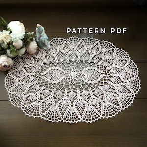 PDF oval doily pattern, large lace oval with pineapples, crocheting instruction, hand crochet table runner, handmade vintage pattern