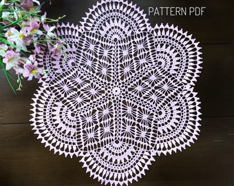 Filet Crochet Tablecloth Pattern - Crochet Table Topper Pattern - Doily Pineapple Pattern - Crocheted Design 1915s - Instant Download