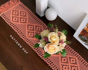 Patrón de crochet para camino de mesa de filete, mantel hecho a mano, patrón de tapetes de crochet, descarga instantánea