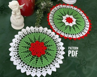 Crochet pattern for Christmas doily, crochet lace doily, Christmas tablecloth, Christmas patterns crochet, PDF Digital Download