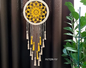 Flower dreamcatcher crochet pattern, wall hanging pattern, home decorative hangings, PDF Instant Download
