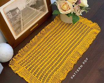 Pattern crochet for yellow table runner, ruffled doily pattern, doilies crochet pattern, PDF Digital Download