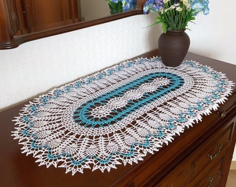 Crochet pattern for oval pineapple doily, vintage table runner, PDF Digital Download