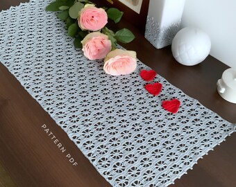 Gray crochet table runner pattern with step by step, doilies crochet pattern, crochet table center pattern, PDF Digital Download