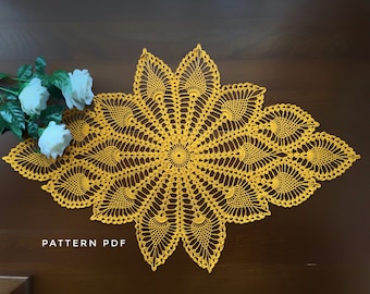 Oval doily crochet pattern, crochet table runner patterns, pineapple crochet tablecloth pattern, vintage style crochet pattern