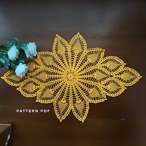 Oval doily crochet pattern, crochet table runner patterns, pineapple crochet tablecloth pattern, vintage style crochet pattern image 1