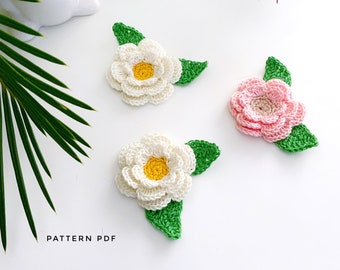 Pattern crochet flower with leaves, crochet lace motif pattern, crochet pattern PDF, handmade flower, appliques pattern, Instant download