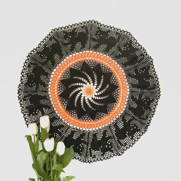 Crochet pattern for round doily with cats, doilies pattern kitty, crochet spiderweb pattern, PDF Instant Download