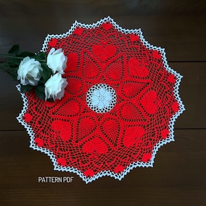 Crochet pattern for hearts doily, Valentine’s doily, heart pattern, crochet doily, Instant download pdf